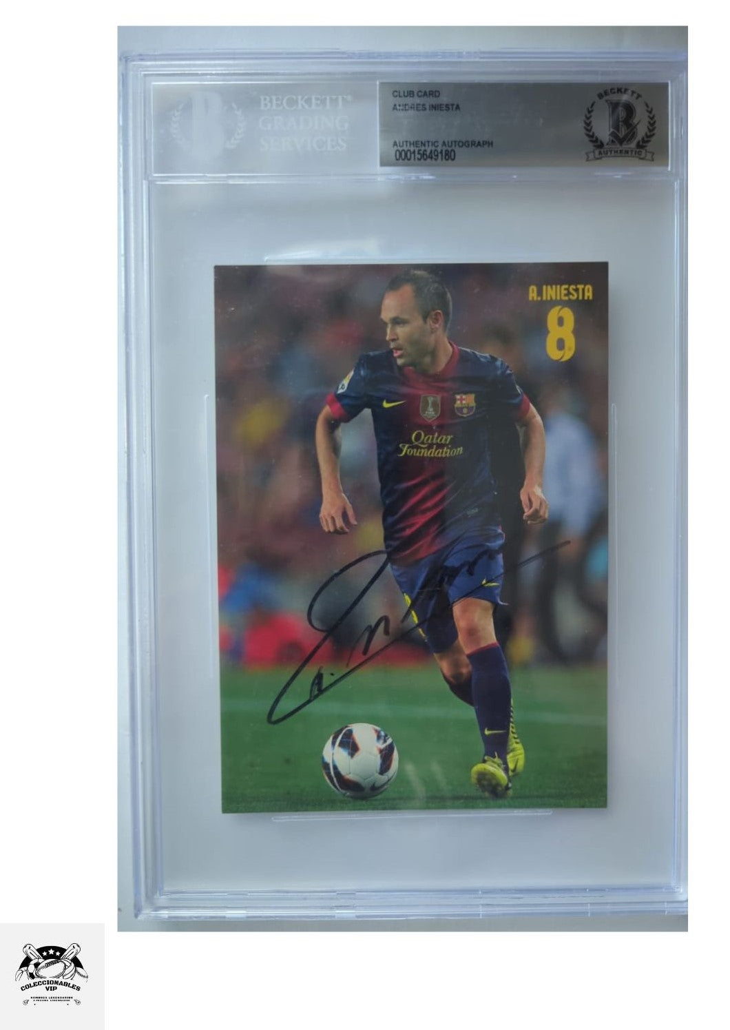 Andres Iniesta FC Barcelona Postal autografiada firma certificada por Beckett 00015649180.