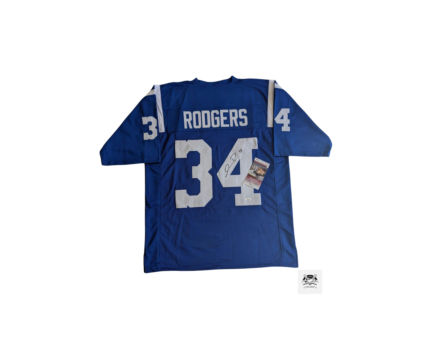 Isaiah Rodgers playera azul autografiada certificado JSA WIT991336