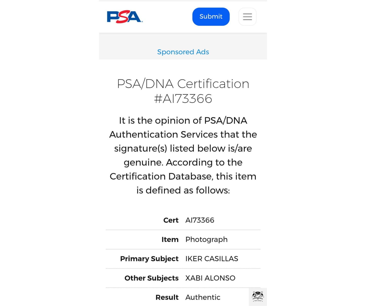 Iker Casillas y Xabi Alonso fotografía autografiada firmas certificada por PSA AI73366