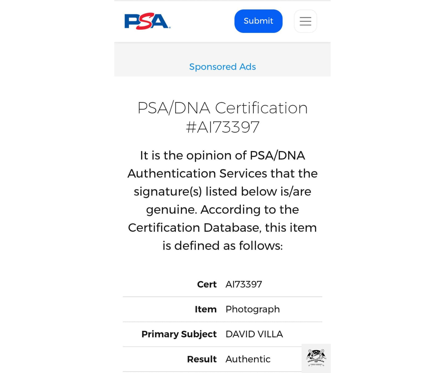 David Villa Barcelona fotografía autografiada certificada por PSA AI73397