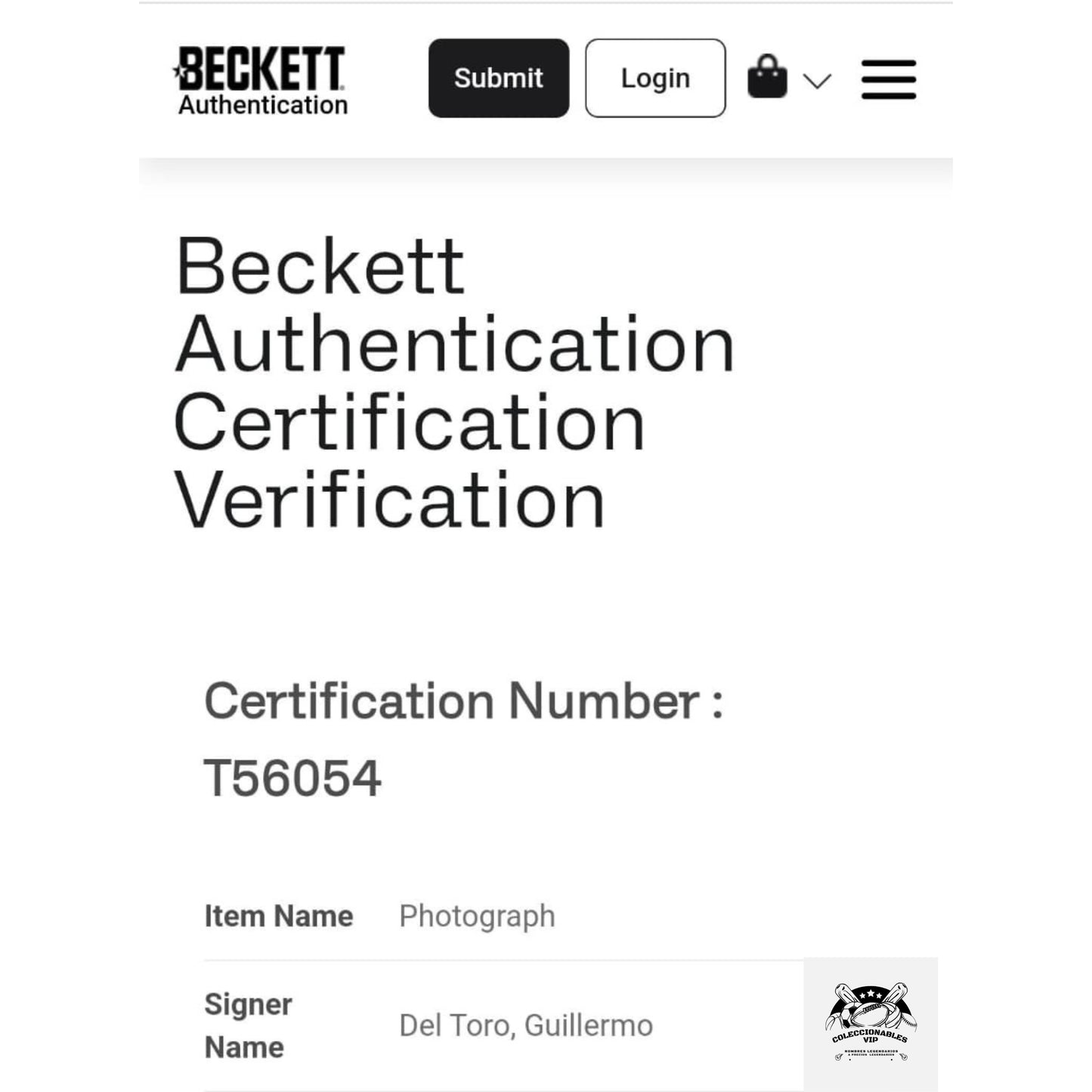 Guillermo del Toro fotografía Los Simpsons autografiada firma certificada por Beckett T56054