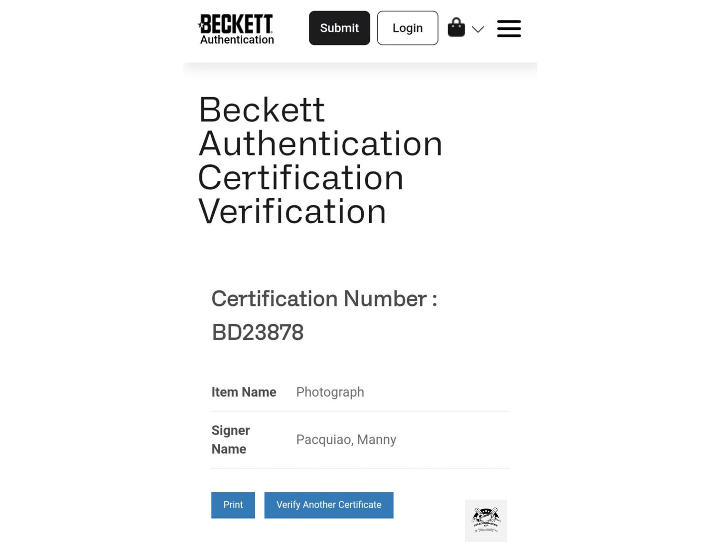 Manny Pacquiao Fotografía Autografiada firma certificada por Beckett BD23878