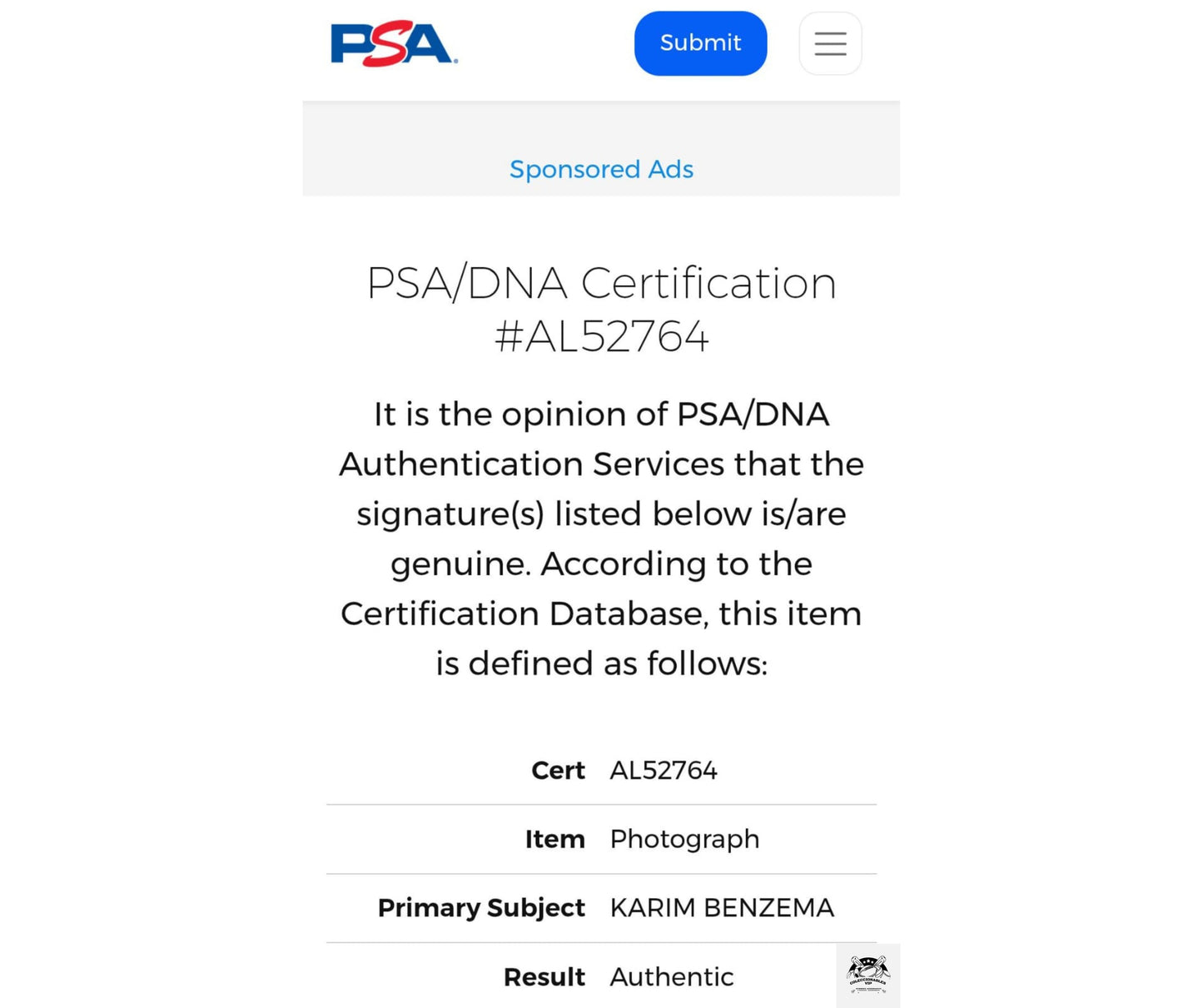 Karim Benzema Francia fotografía autografiada certificada por PSA AL52764