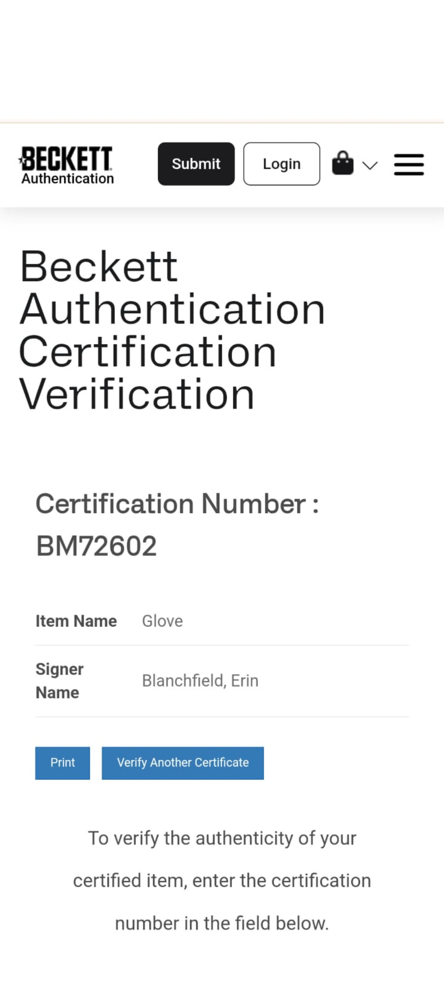 Erin Blanchfield “Cold Blooded” UFC Guante autografiado, firma certificada por la compañía Beckett con el número BM72602