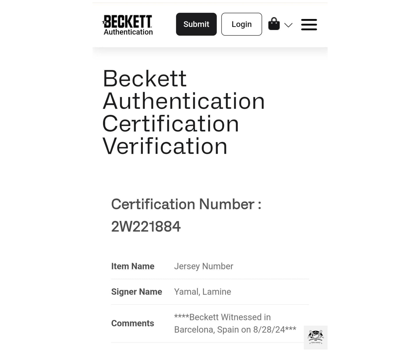 Lamine Yamal Playera FC Barcelona 19 autografiada certificada por Beckett 2W221884