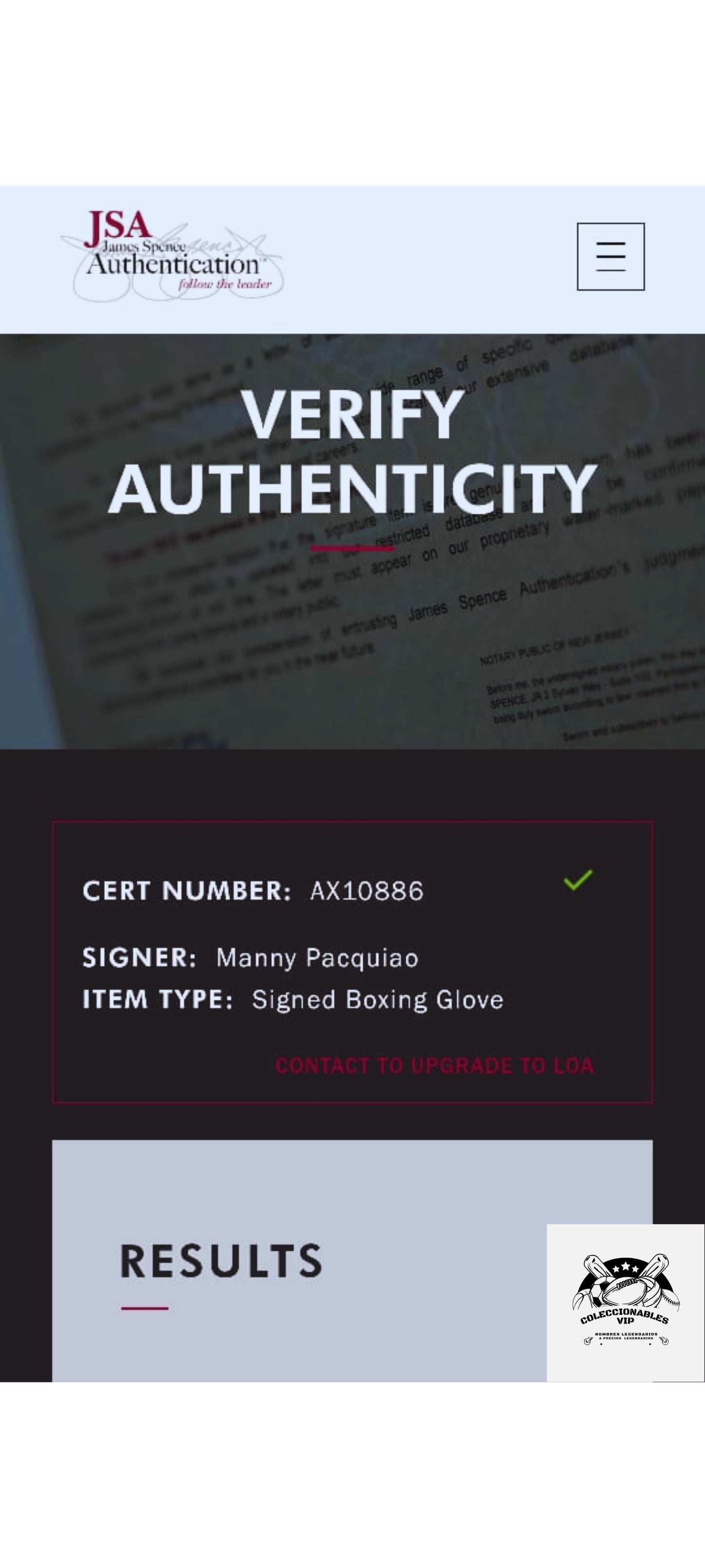 Manny Pacquiao Guante autografiado firma autentificada por la compañía JSA con el número AX10886