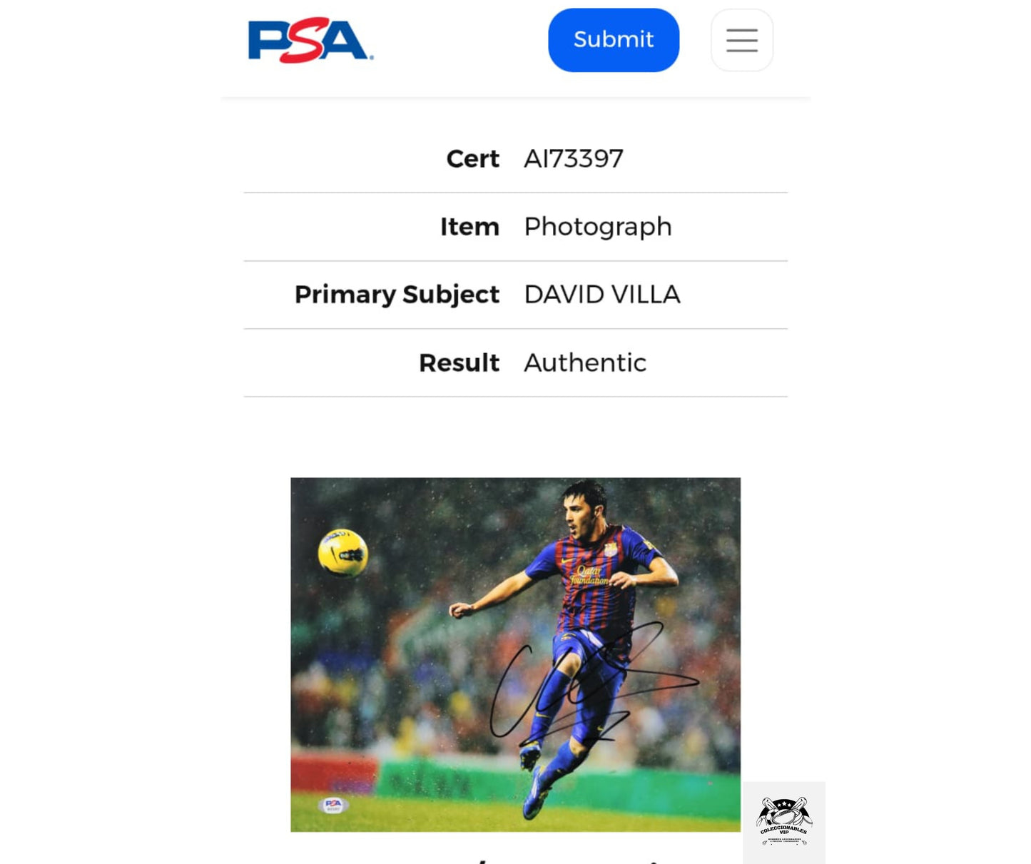 David Villa Barcelona fotografía autografiada certificada por PSA AI73397