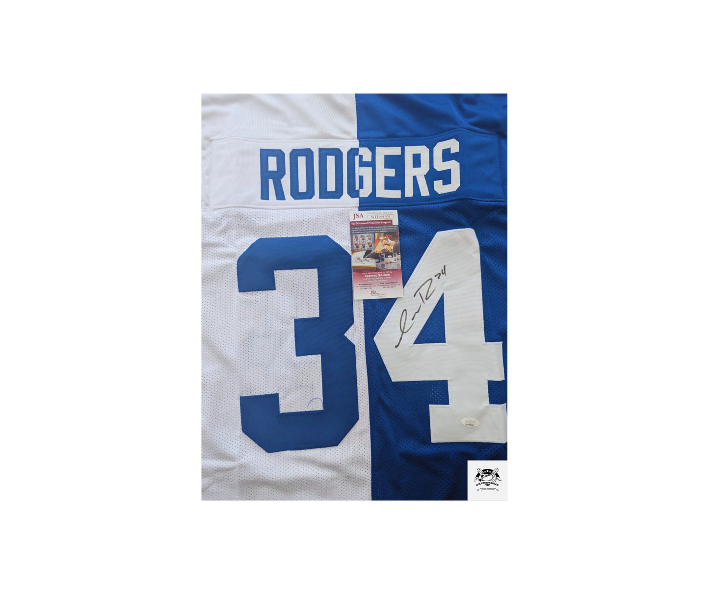 Isaiah Rodgers playera blanco y azul autografiada certificado JSA WIT991309