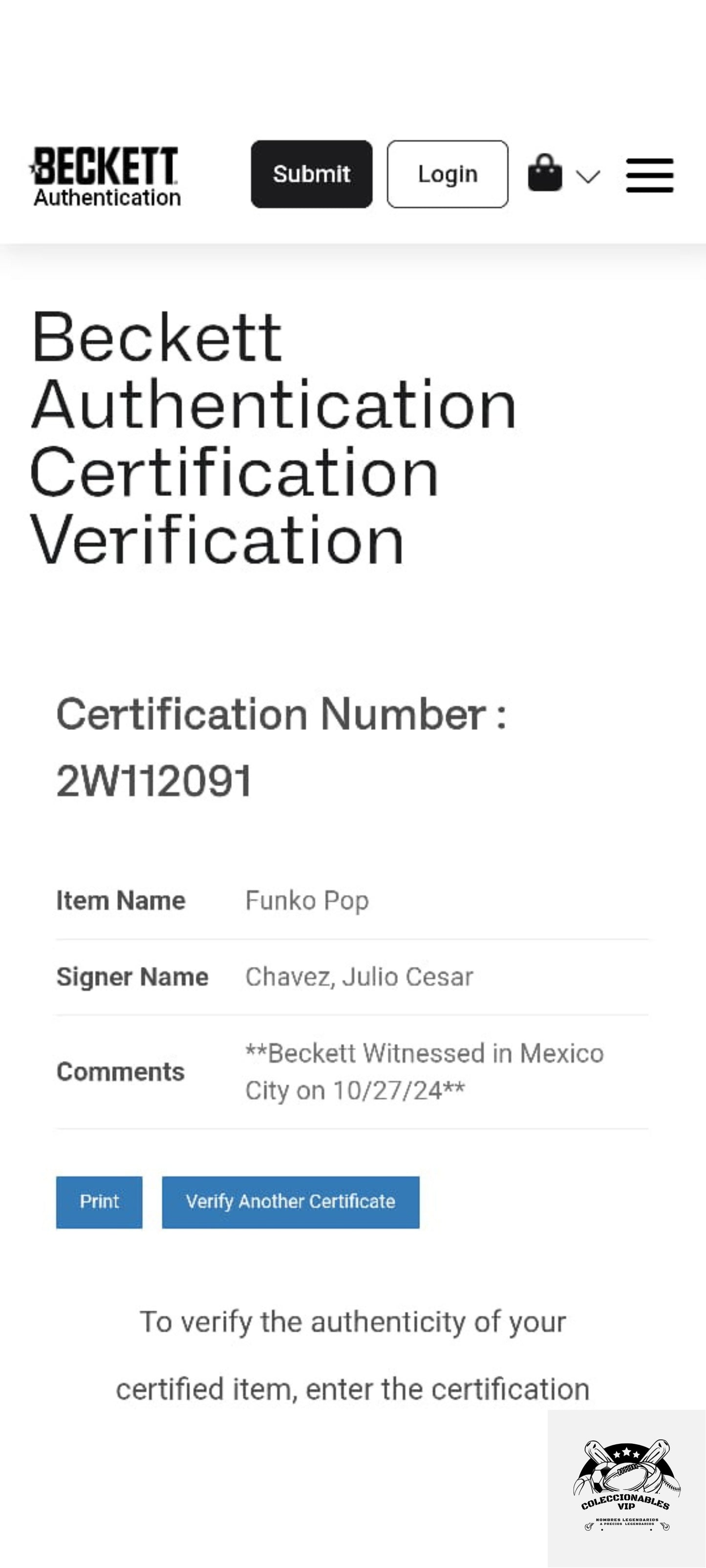 Julio Cesar Chávez funko autografiado firma certificada por Beckett 2W112091