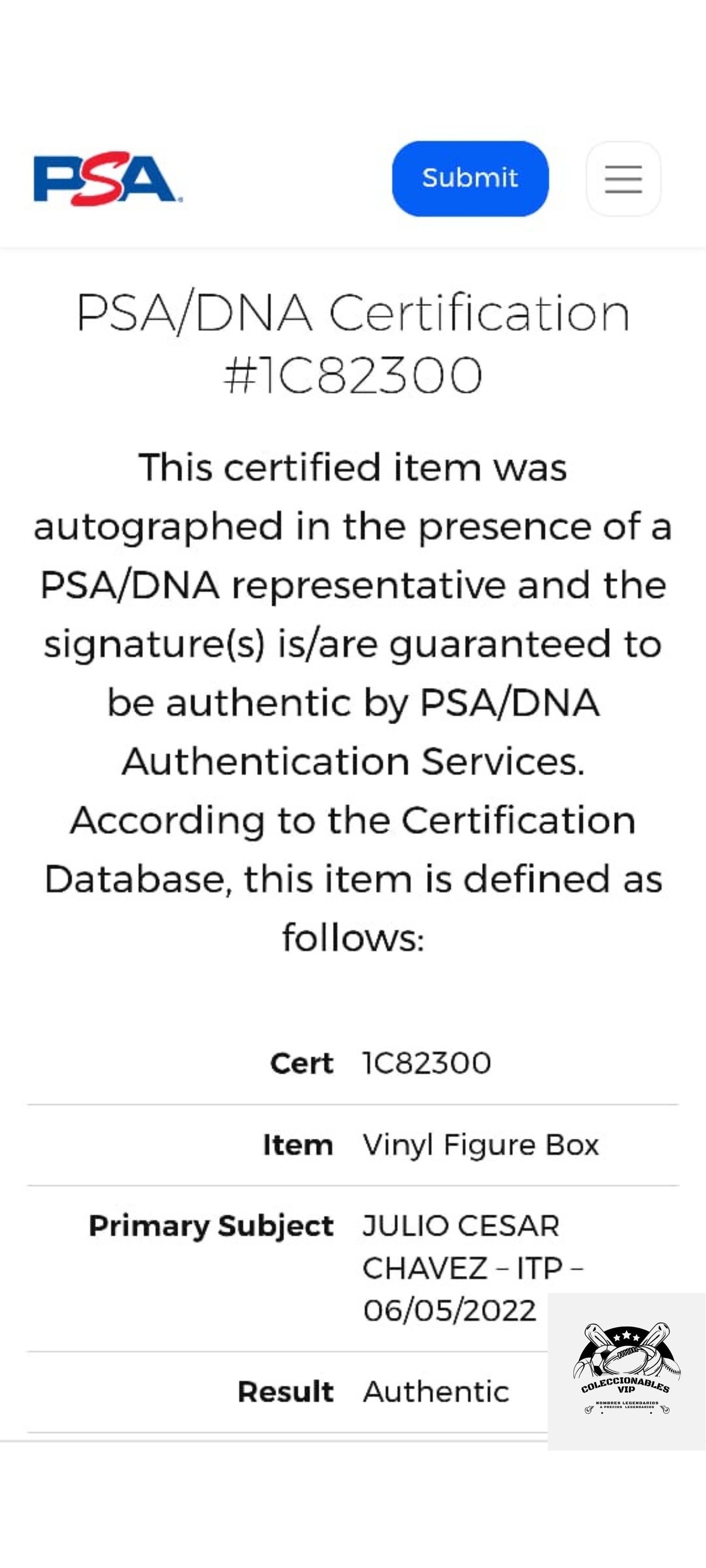 Julio Cesar Chávez funko autografiado firma certificada por PSA 1C82300.
