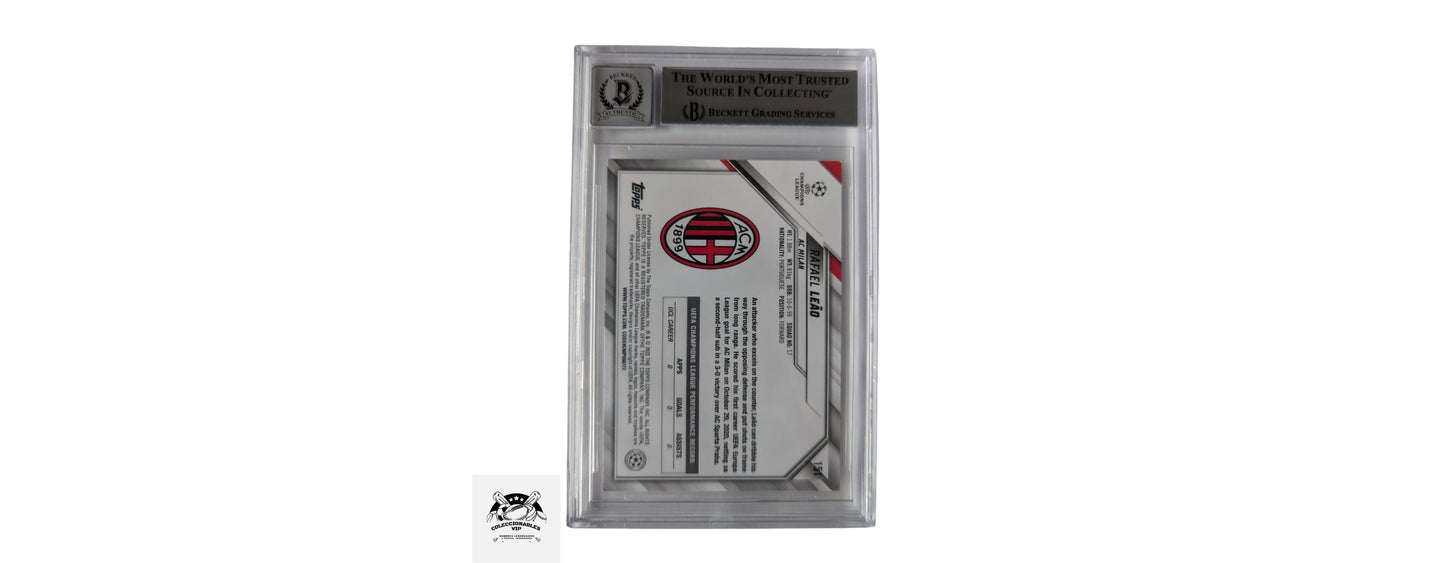 Rafael Leao Tarjeta AC Milan Topps UCL autografiada certificado el autógrafo por Beckett 00017222268.