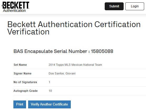 Giovani Dos Santos TARJETA México # 00015805088 autografiada autógrafo certificado por Beckett.