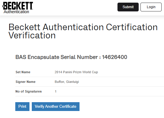 Gianluigi Buffon TARJETA Italia 00014626400 autografiada certificado el autógrafo por Beckett.
