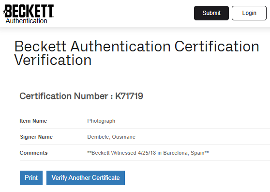 Ousmane Dembélé Fotografía Francia autografiada firma certificada por Beckett K71719