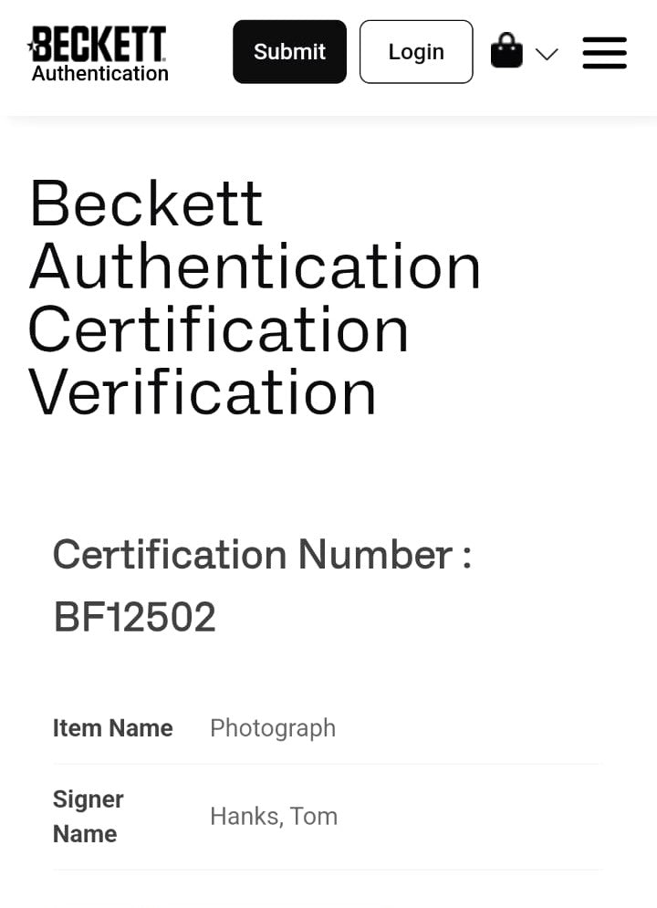 Tom Hanks Soldado Fotografía Autografiada firma certificada por Beckett BF12502