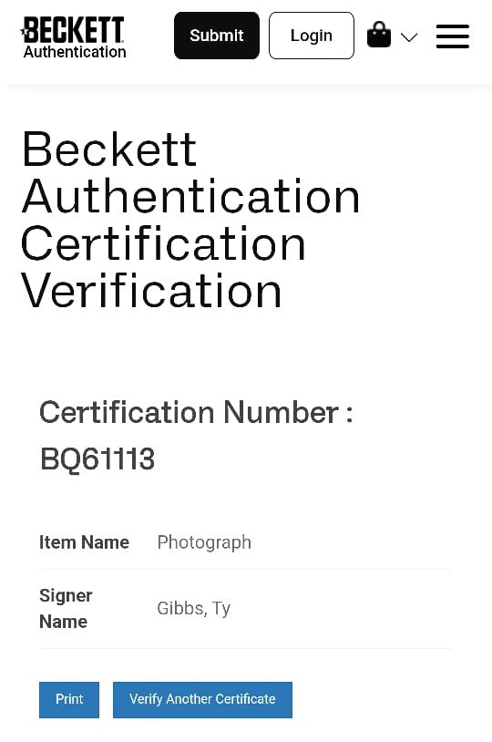 Ty Gibbs Fotografía Autografiada Formula 1 F1 firma certificada por Beckett BQ61113
