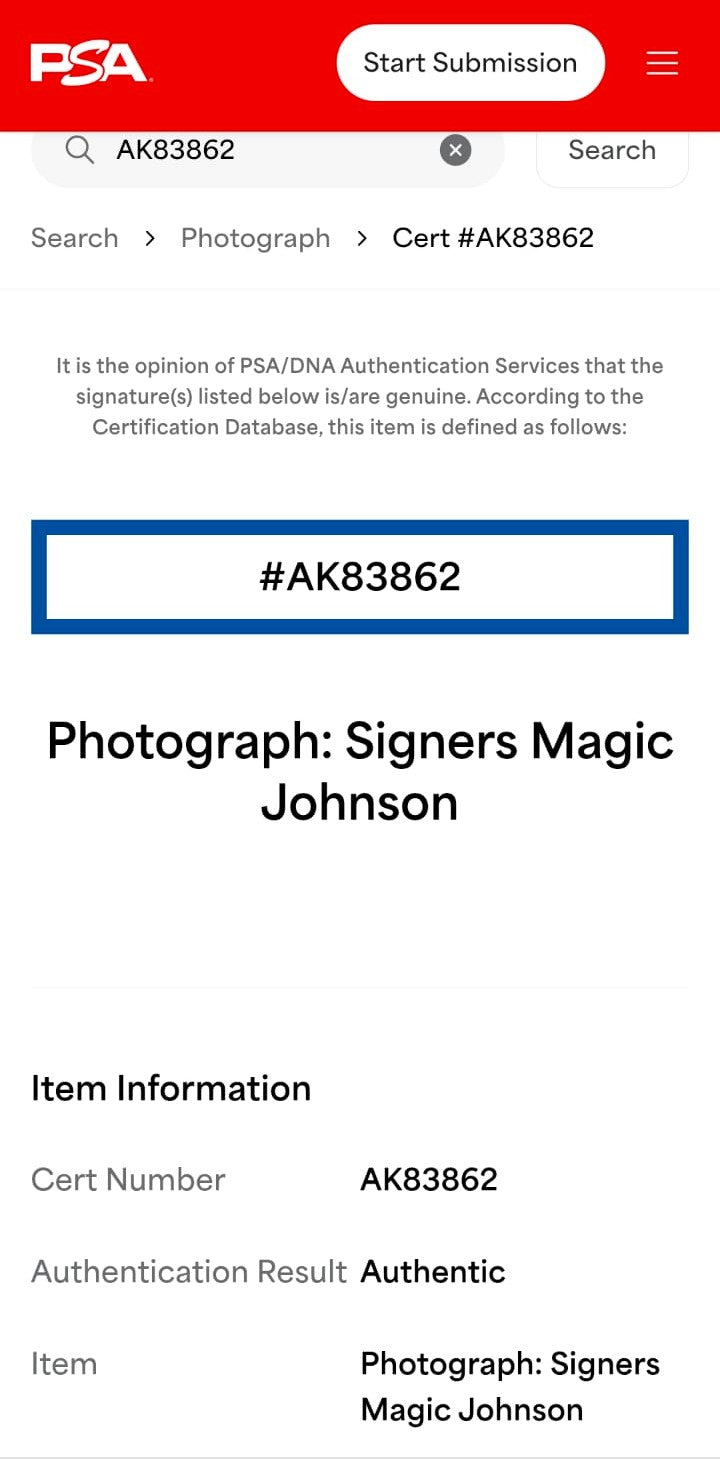 “Magic” Johnson Hall Of Fame Lakers Fotografía Autografiada firma certificada por PSA AK83862