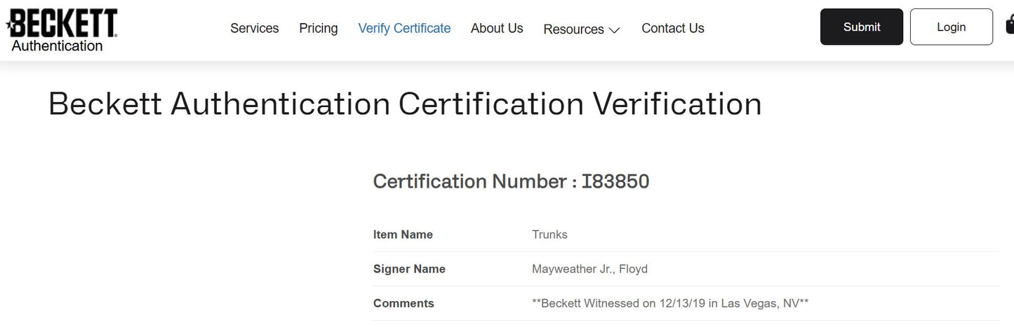 Floyd Mayweather JR. Shorts boxeo autografiado autenticado por Beckett I83850