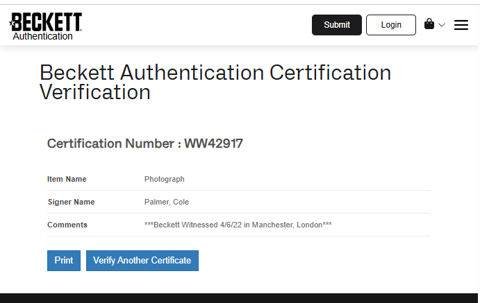 Cole Palmer Manchester City Fotografía autografiada firma certificada por Beckett WW42917.