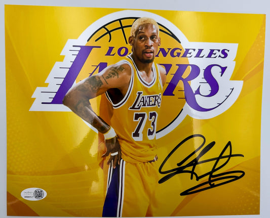 Dennis Rodman Fotografía Autografiada Lakers certificada por JSA WB884527