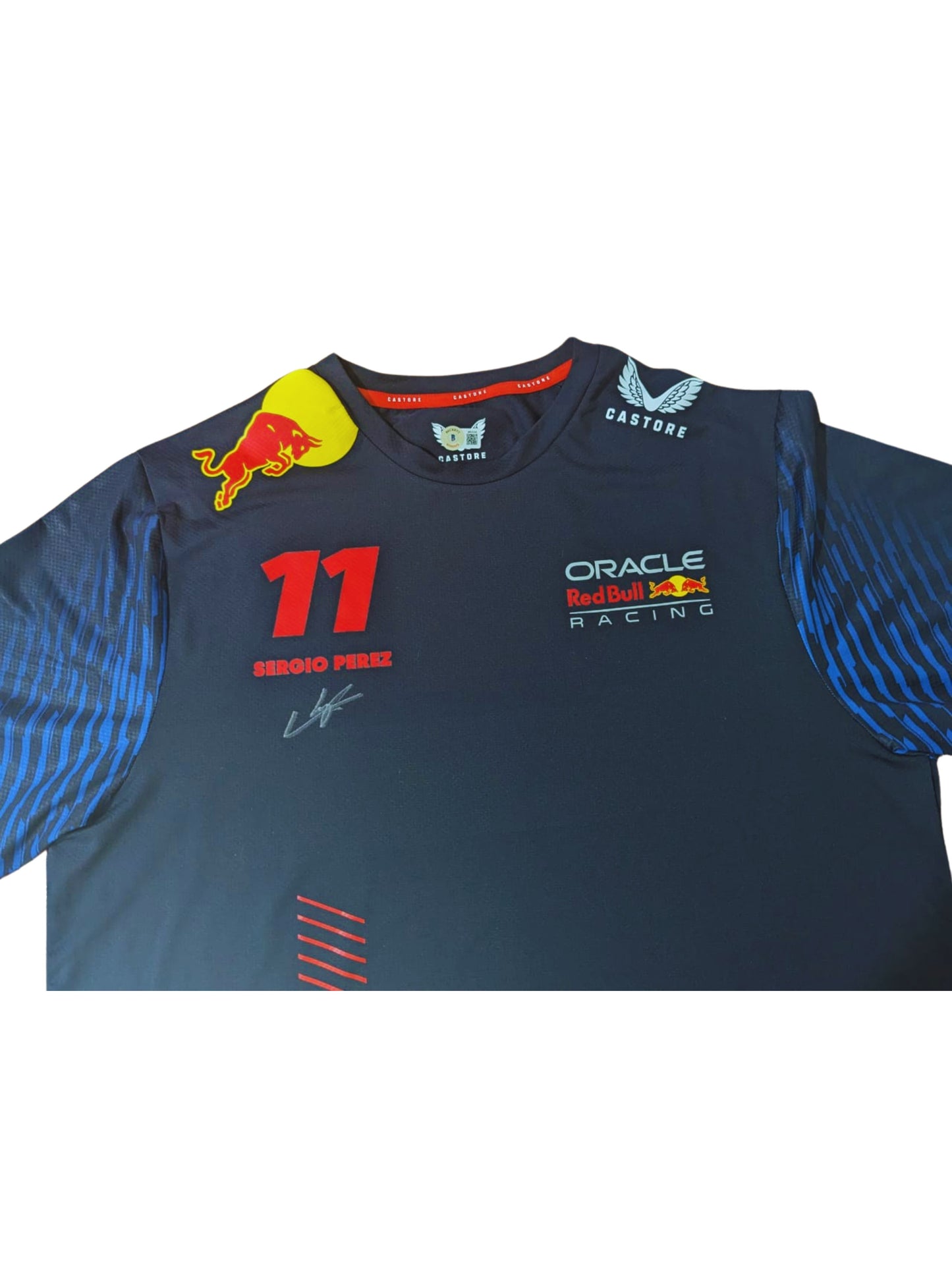 Jersey autografiado por Sergio "Checo" Pérez firma autentificada por la compañía Beckett con el número W622240