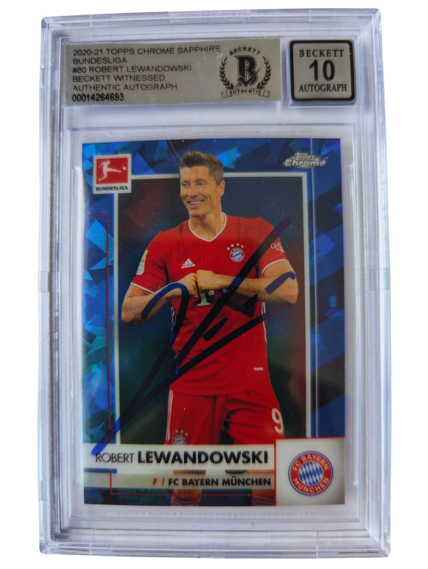 TARJETA # 00014264693 autografiada por Robert Lewandowski autógrafo certificado por Beckett.