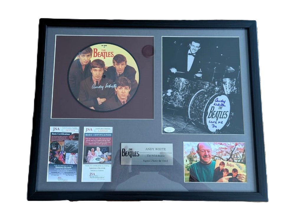 Andy White The Beatles Fotografía Y Vinil Autografiado Enmarcada certificada por JSA