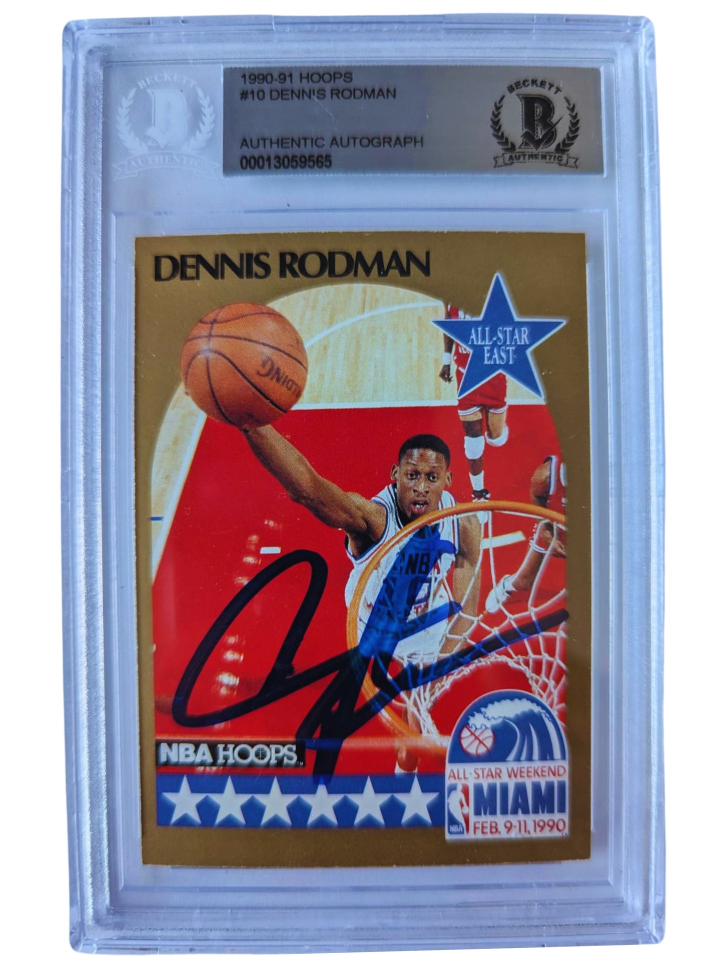 TARJETA # 00013059565 autografiada por Dennis Rodman autógrafo certificado por Beckett.