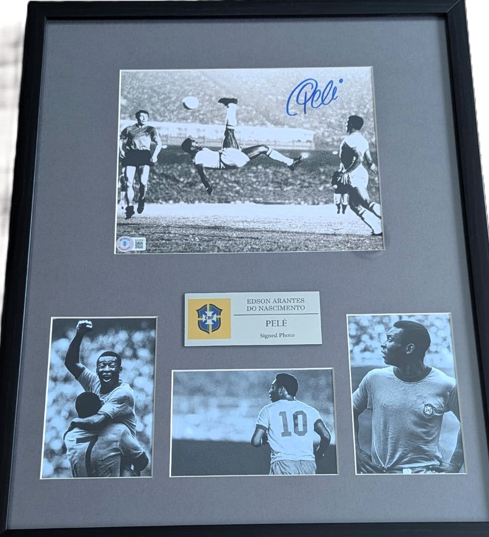 Pele Chilena Fotografía autografiada enmarcada firma certificada por Beckett BA26591.