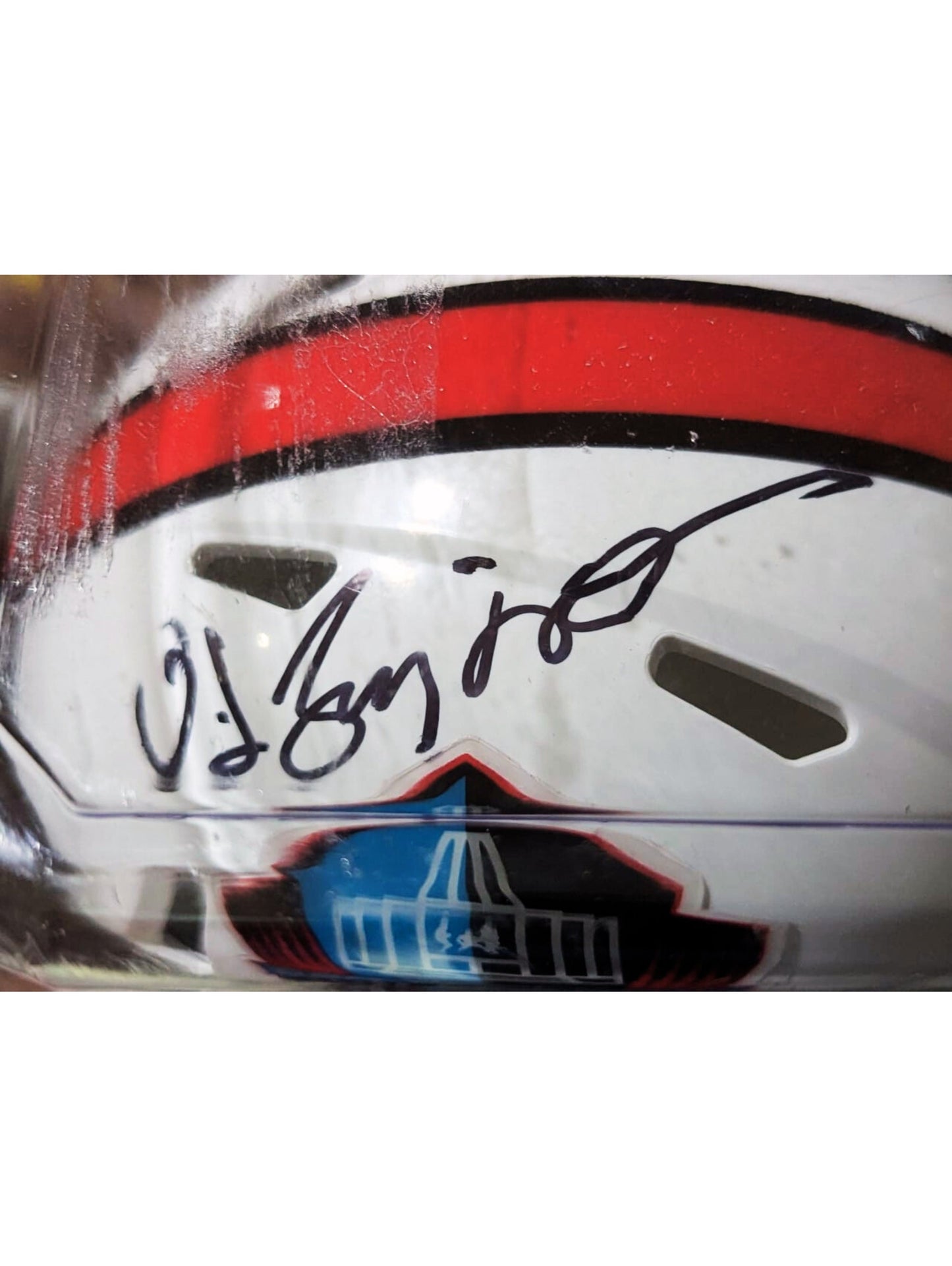 Mini Casco firmado Hall of Fame por O.J. Simpson certificado por JSA WA221316.