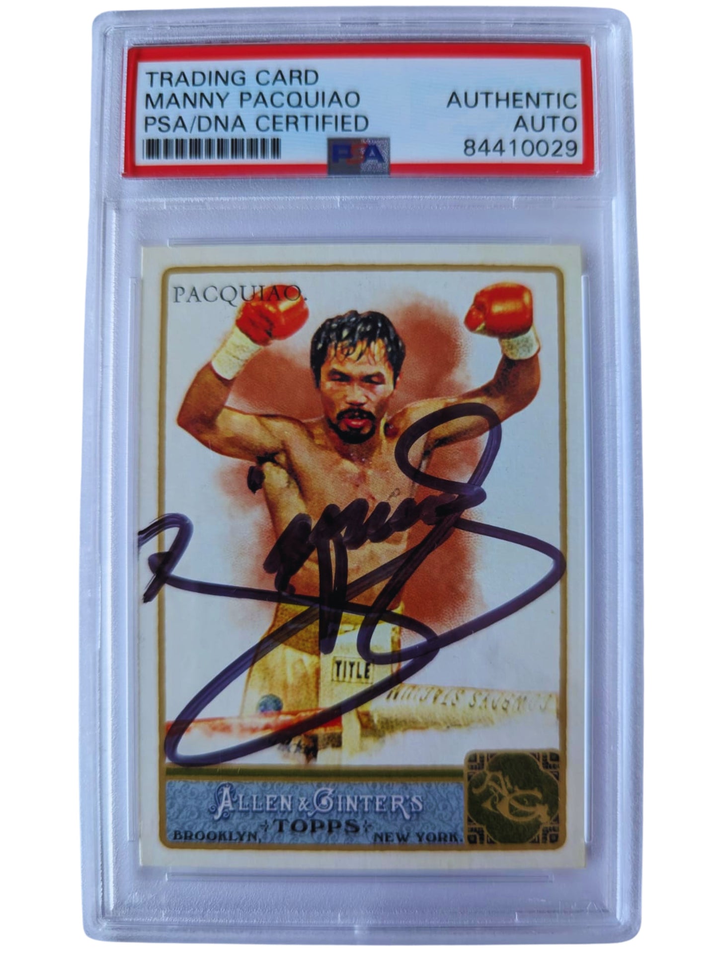 Tarjeta autografiada por Manny Pacquiao autenticada por PSA # 84410029.