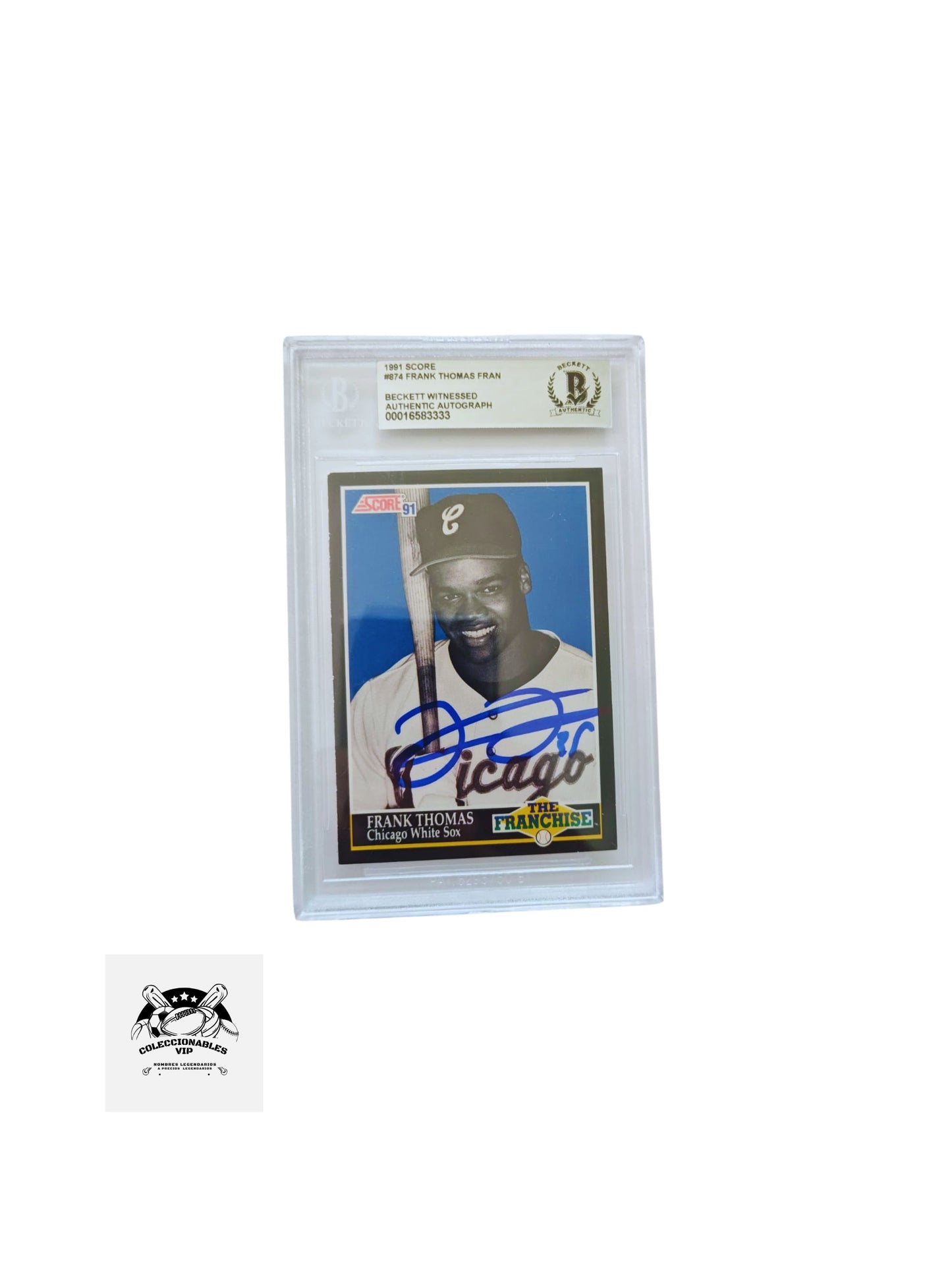 TARJETA Score 00016583333 autografiada por Frank Thomas Fran certificado el autógrafo por Beckett.