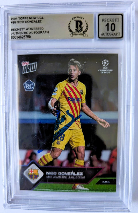 Nico González Tarjeta 2021 Autografiada Barcelona Topps Now UCL Certificada por Beckett 00014625790