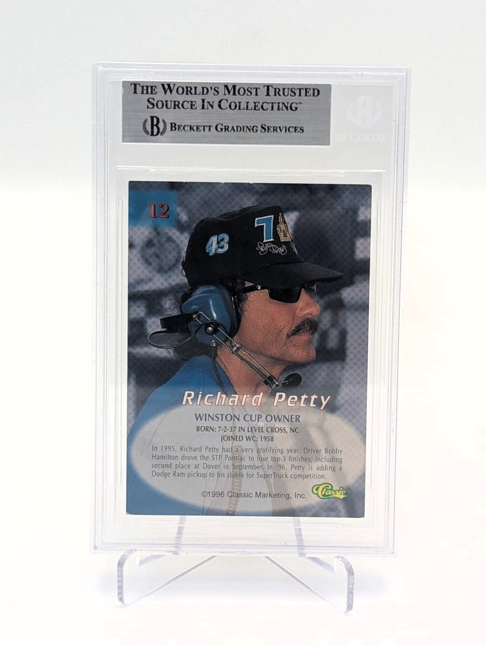 Richard Petty Tarjeta Autografiada 1996 Autenticada por Beckett 0017104000.