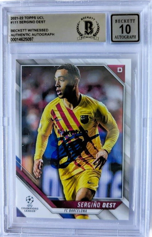 Sergiño Dest Tarjeta 2021 Autografiada Topps UCL Barcelona Certificada por Beckett 00014625097