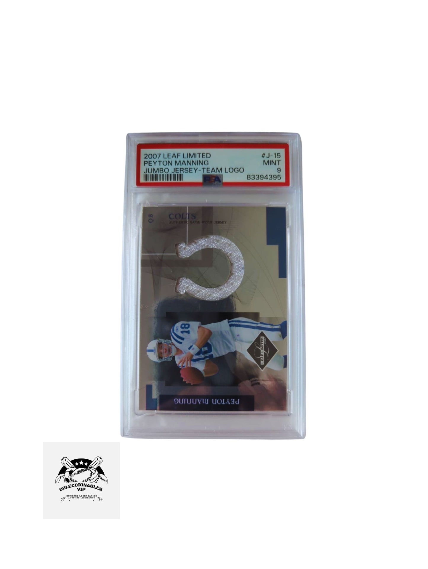 Peyton Manning Tarjeta Leaf Limited Jumbo Jersey Team logo PSA 83394395