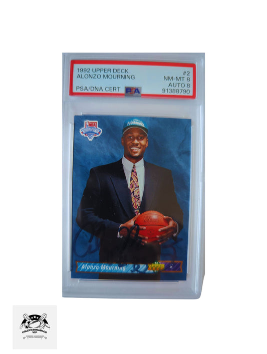 Tarjeta autografiada por Alonzo  Mourning autenticada por PSA 91388790.