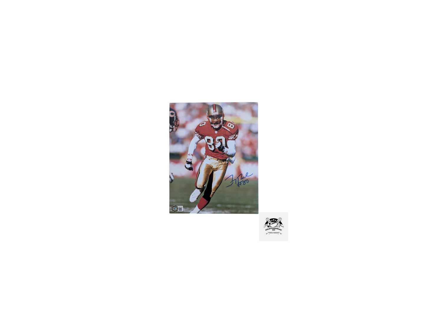 Jerry Rice en jugada Fotografía San Francisco 49ers autografiada firma certificada por Beckett BE37044