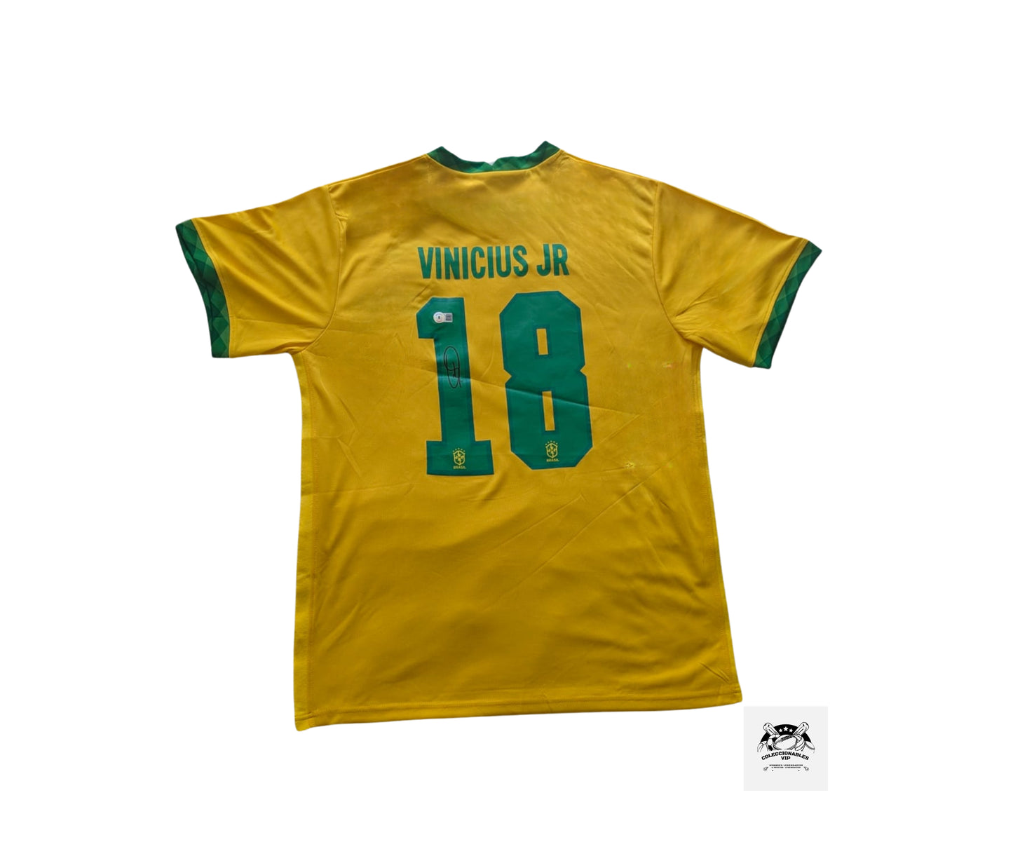 Vinicius Jr. Playera Brasil autografiada Enmarcada certificada por Beckett WS02172.
