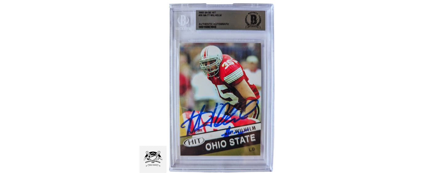 Matt Wilhelm tarjeta Ohio State autografiada certificado el autógrafo por Beckett 00016983946.