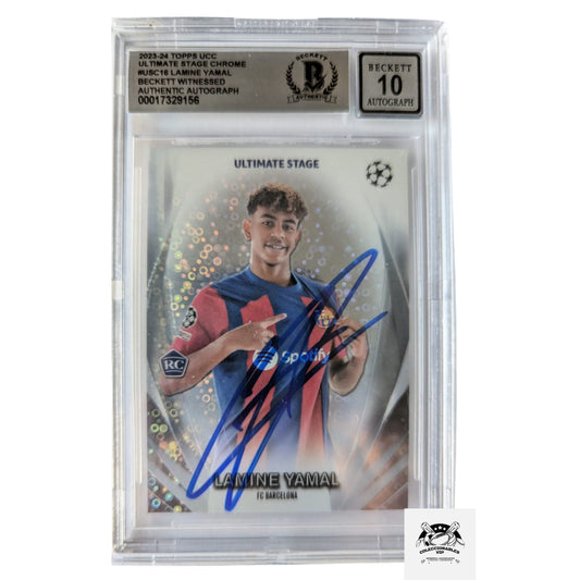 Lamine Yamal Tarjeta FC Barcelona Ultimate Stage autografiada firma certificada por Beckett 00017329156