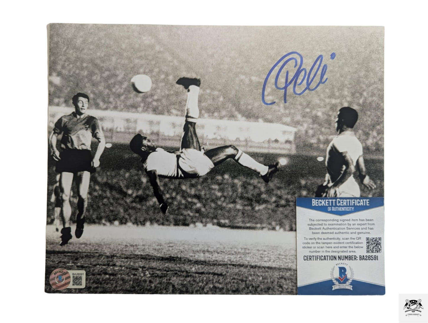 Pele Chilena Fotografía autografiada enmarcada firma certificada por Beckett BA26591.