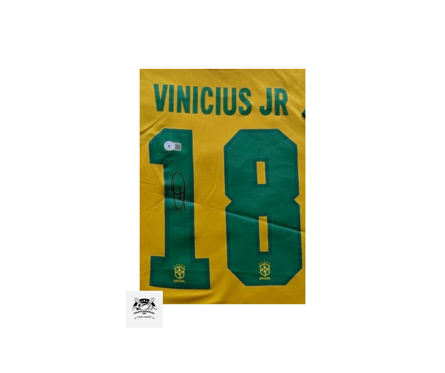 Vinicius Jr. Playera Brasil autografiada Enmarcada certificada por Beckett WS02172.