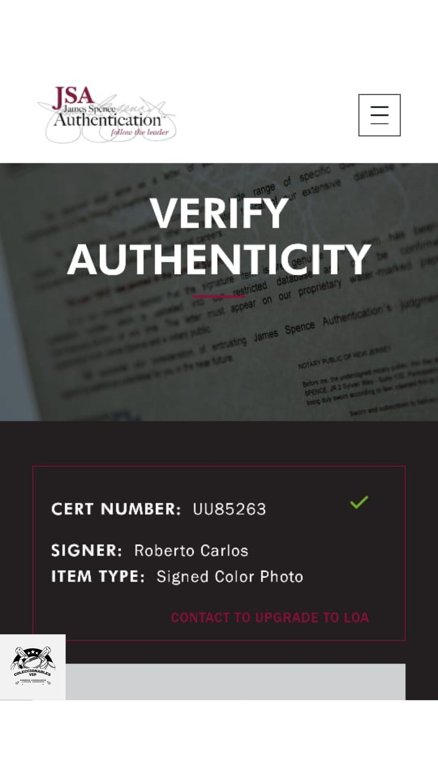 Roberto Carlos Fotografía Real Madrid autografiada firma autentificada por la compañía JSA con el número UU85263