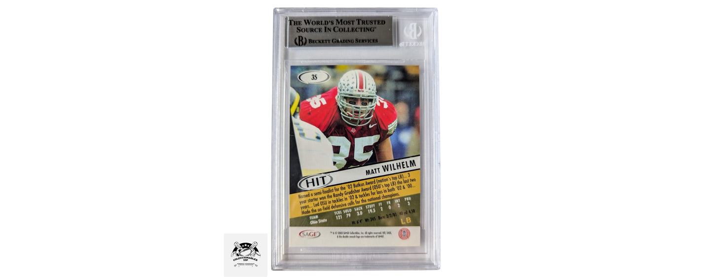 Matt Wilhelm tarjeta Ohio State autografiada certificado el autógrafo por Beckett 00016983946.