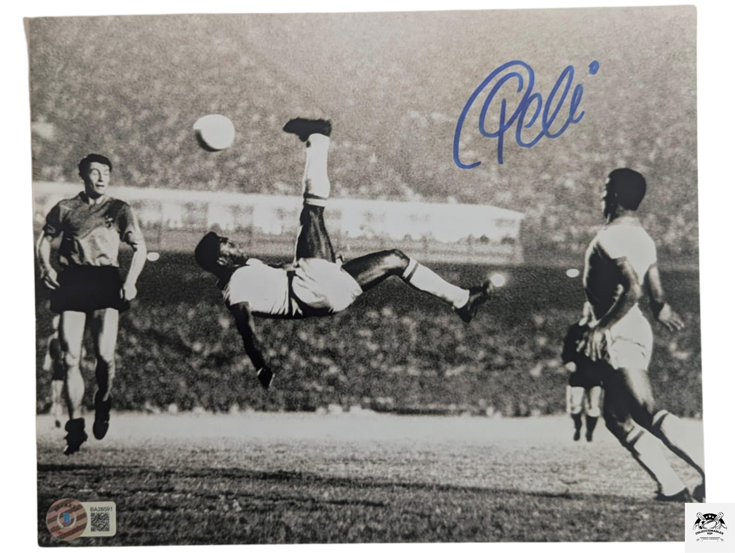 Pele Chilena Fotografía autografiada enmarcada firma certificada por Beckett BA26591.