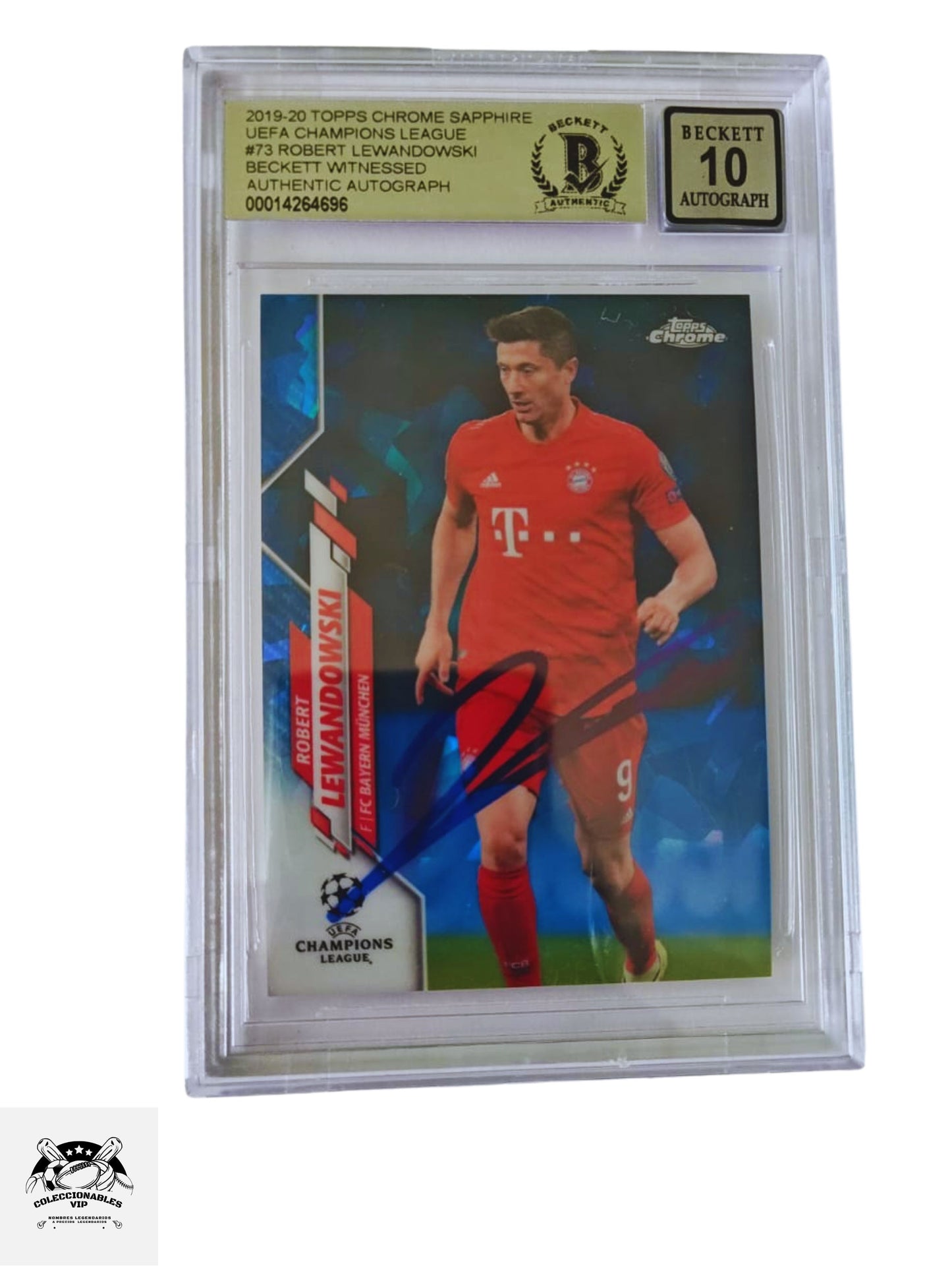 TARJETA 00014264696 autografiada por Robert Lewandowski autógrafo certificado por Beckett.