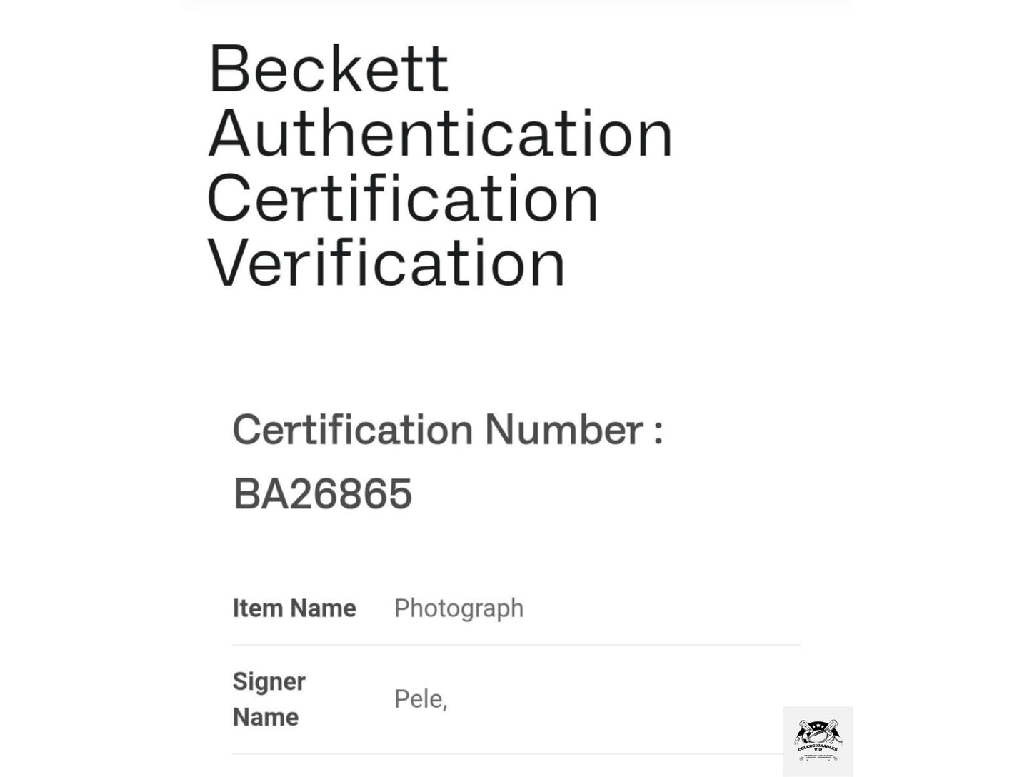Pele Fotografía Brasil autografiada firma certificada por Beckett BA26865