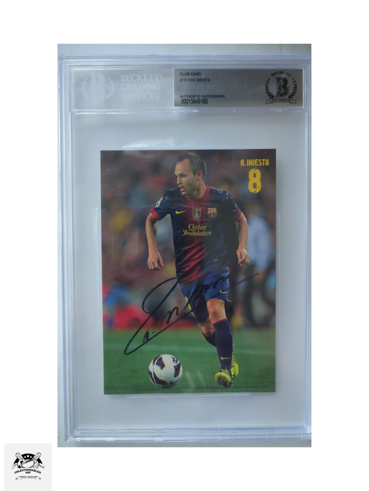 Andres Iniesta Postal autografiada firma certificada por Beckett.