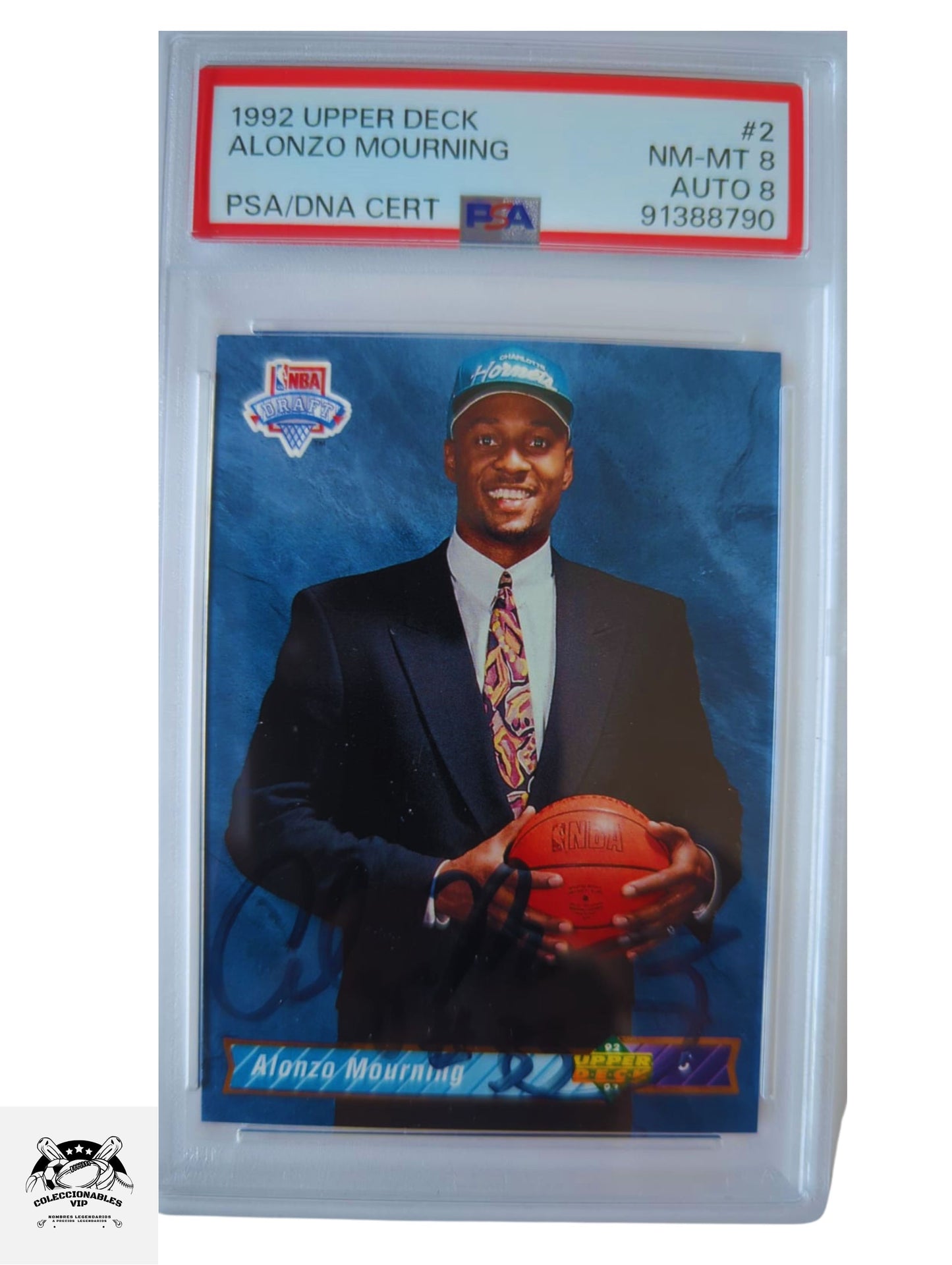 Tarjeta autografiada por Alonzo  Mourning autenticada por PSA 91388790.